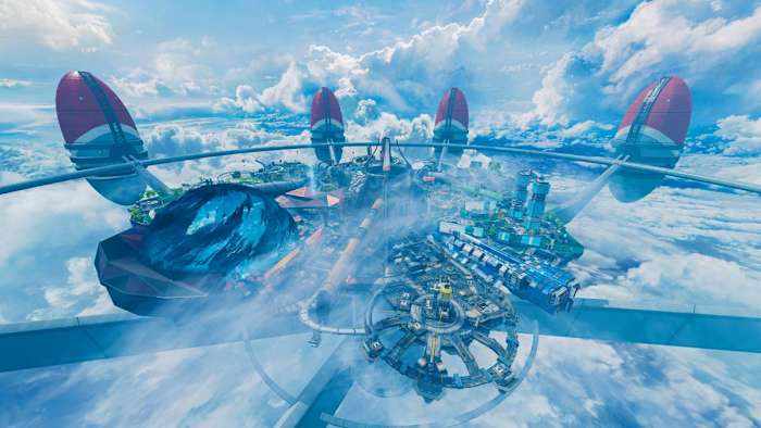 An aerial view of the Apex Legends map Olympus.